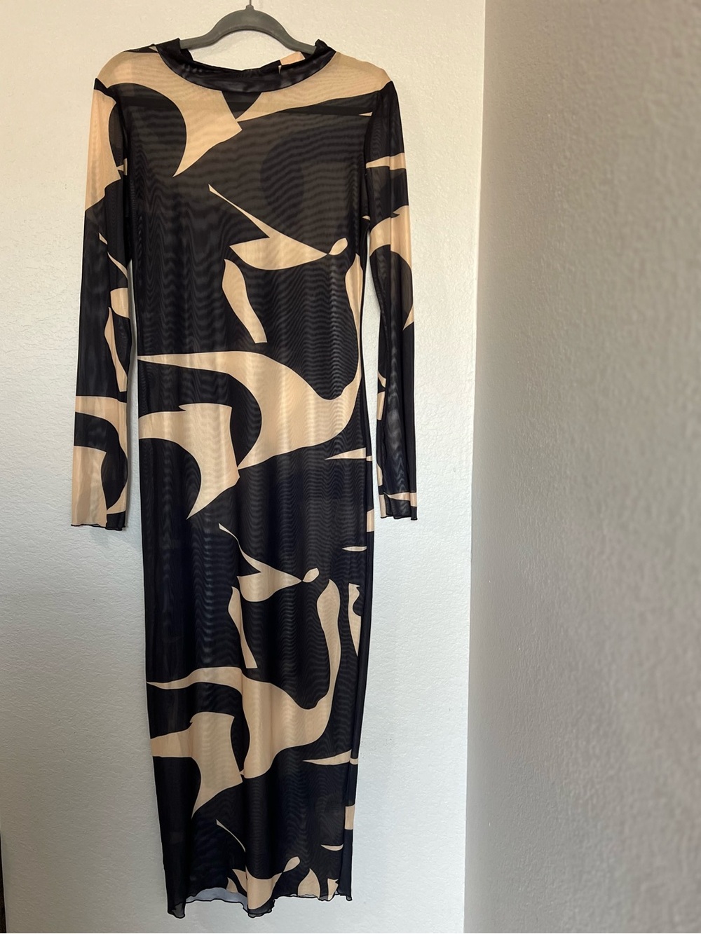 Matte Collection Sheer Mesh Abstract Print Maxi Cover Up Dress 1X